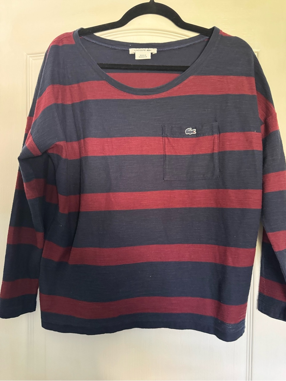 Lacoste Navy & Burgundy Striped Long Sleeve Pocket Shirt